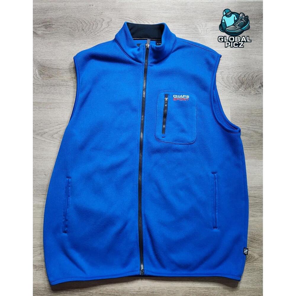 Chaps Sport Full Zip Up Fleece Vest Mens Size XL USA Royal Cobalt Blue